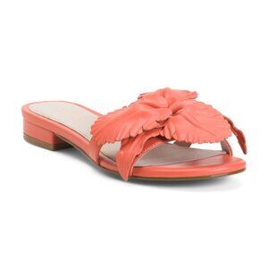 CECELIA NEW YORK Leather Lila Floral Applique Flat Sandals - Coral
